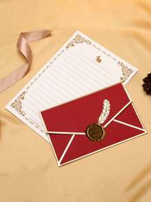 16 stuks/set: 3 stuks veerfolie enveloppen, 3 stuks waszegels, 10 stuks briefpapier, geschikt voor bruiloft, diploma-uitreiking, verjaardag, feest, Valentijnsdag, uitnodigingskaarten, folie veer enveloppen en papier in bulk