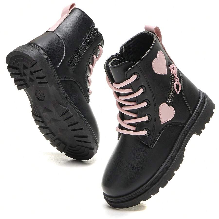 Kids Boots Children's Boots Outdoor Leather Boots Girls' Plush Short Boots Boys' Plush Short Boots - 黑色 - 查看 1