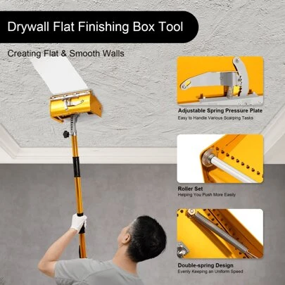 Drywall Taping Tools Flat Finish Box Set With 40''-64'' Extendable Handle 9.8"