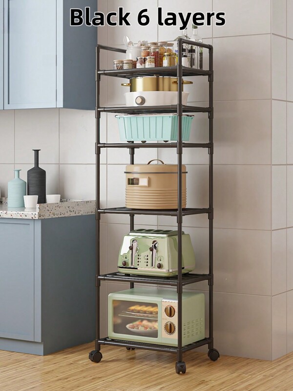 1pc New 2-6 Tiers Movable Kitchen Rack, Easy Assembly Practical Portable Small Cart, Fall Home Decor Outdoor Decor