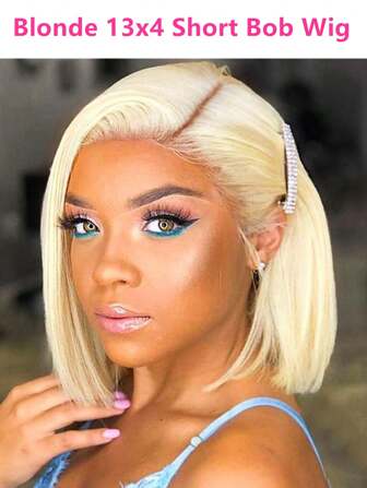613 13x4 Perucă blondă Bob păr uman 10 inch 613 Bob scurt cu dantelă 13x4 150% Densitate păr natural Linie păr virgin brazilian Perucă transparentă frontală din dantelă