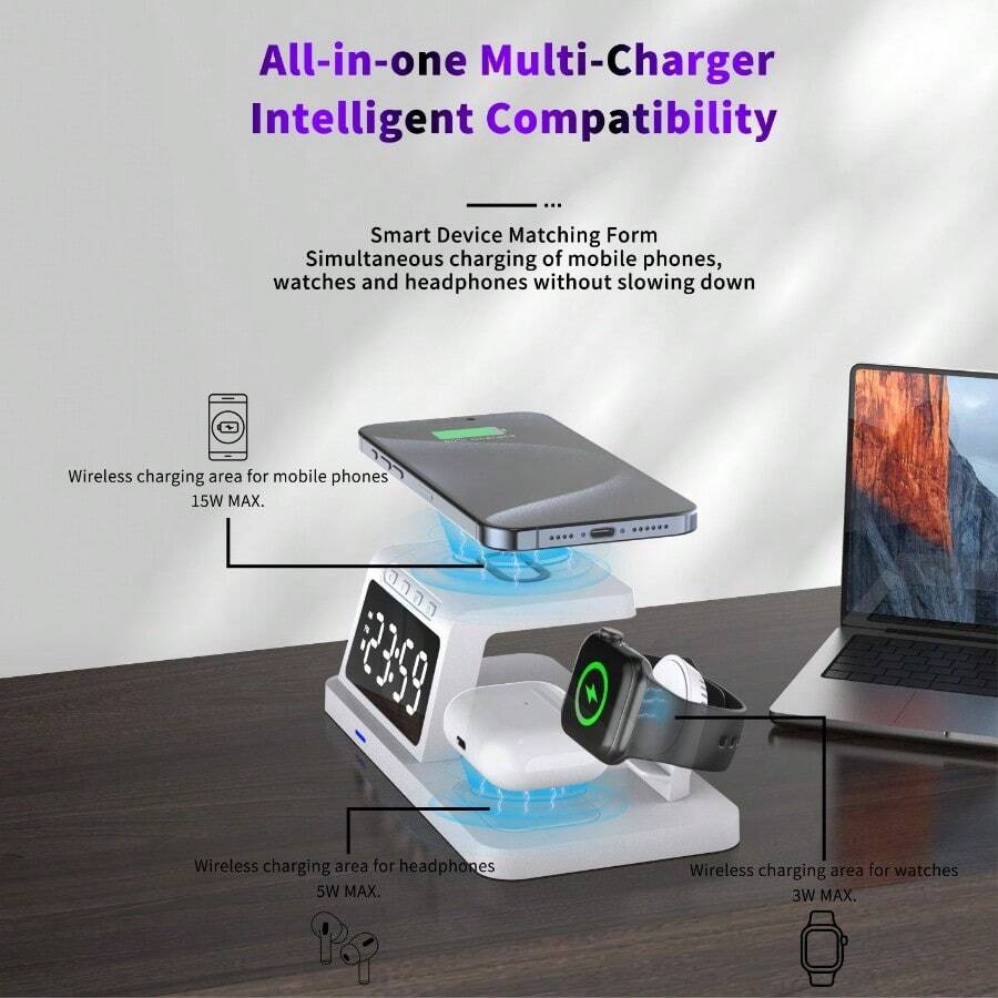 Nouveau chargeur sans fil pour téléphone portable, charge rapide multifonction de 15 W, avec