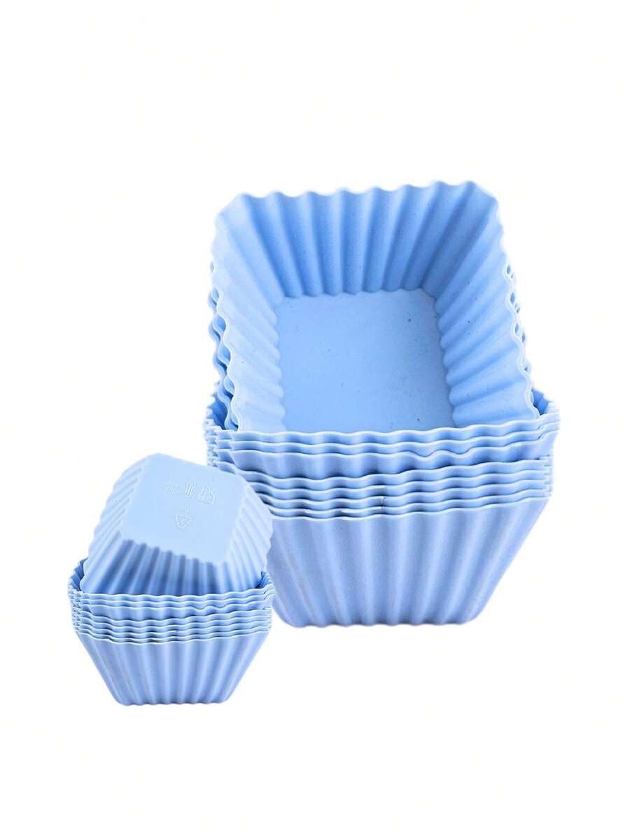 12 Mini Square Mold 7x3.5cm Reusable Sweet Cupcake Pudding Silicone - 藍色 - 查看 1