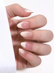 48 Stücke Set mit 2-in-1 kurzen mandelförmigen gepressten Nägeln in Nude-Ton, einfache milchig-weiße Farbverlauf Französisch Kombination Fake Nägel, zwei Optionen zum freien Kombinieren, geeignet als Geschenkset für Mädchen und Frauen zum täglichen Tragen, mit 2 Stücke doppelseitigem Klebeband und 1 Nagelfeile als Nagelpflege-Zubehör