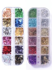 FULL BEAUTY 12 Grids Gold Foils Nail Glitter Flakes Asymmetric Aluminum Foil Paper DIY Shinny Sequins For Nail Art Decoration Accessories Winter Manicure Nail Charms Nail Gems Nail Supplies
