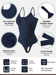1pc Women Seamless Shapewear Bodysuit, Thong Bottom, Slimming Shaping Bodysuit, Tummy Control Bodysuit, Shapewear, Waist Trainer - Navy Blue - View 7