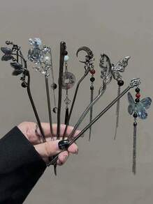 1Pc New Chinese Style Butterfly Flower Tassel Hair Stick For Women Vintage Metal Hanfu Chopstick Hair Sticks Hair Accessories Hair Bun Hair Pin Hair Bun Maker Bun Hair Piece Hair Styling Pins, School Stuff, Head Accessories - Multicolor - View 2