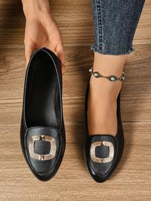 时尚新款平底一脚蹬女鞋加大码，防滑休闲乐福鞋，适合户外和日常穿着 - 黑色 - 查看 1