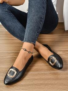 时尚新款平底一脚蹬女鞋加大码，防滑休闲乐福鞋，适合户外和日常穿着 - 黑色 - 查看 4