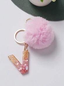 1pc Creative Key Chain With Letter Stone Resin Pendant, Butterfly Tassel Initial Keychain For Girls