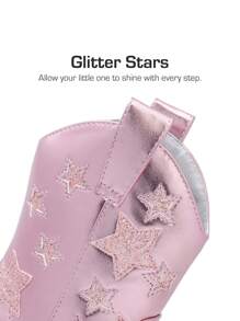 Kids Girls Cowgirl Cowboy Western Mid Calf Boots With Pull Loops On Both Sides Star-Shaped-Decoration - 粉色 - 查看 5