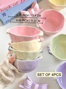 2 件/4 件套柔和色彩可爱小手柄陶瓷碗，适合甜点/沙拉/酸奶/麦片，适合家庭/餐厅/礼物，微波炉和烤箱友好圣诞礼物，学校用品 - 拼色珠點碗 - 查看 4