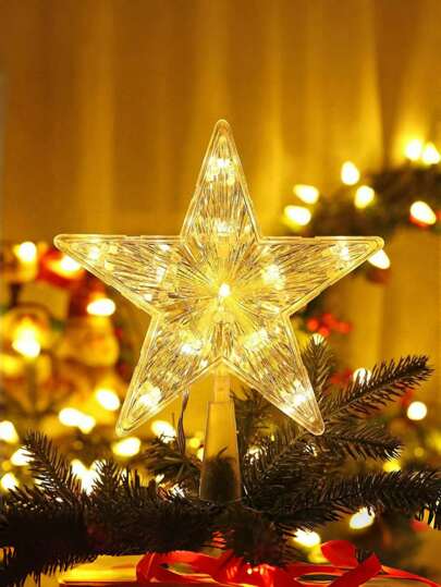 Estrela de Natal Branca Quente para Topo de Árvore de Natal, Estrela de Cinco Pontas com Luzes, Ideal para Decoração de Festas, Decoração de Ambientes, Decoração de Casa, Decoração de Escritório, Decoração de Festas Temáticas, Decoração de Natal e Decorações de Inverno.