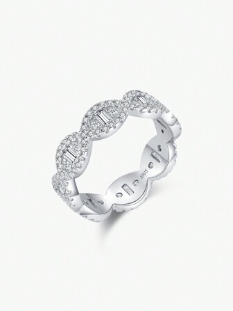 MODIAN 925 Sterling Silver Sparkling Geometric Clear Zirconia Eternity Band Stackable Rings For Women Fine Vacation Jewelry Gift