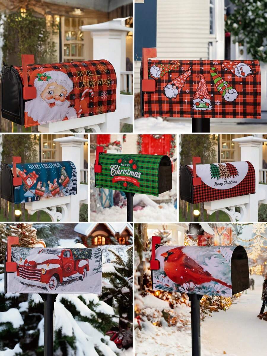 1件圣诞节装饰品卡通邮箱垫邮箱罩装饰邮箱罩户外邮箱贴纸户外庭院节日场景布置气氛保护罩家居装饰 - 彩色 - 查看 1