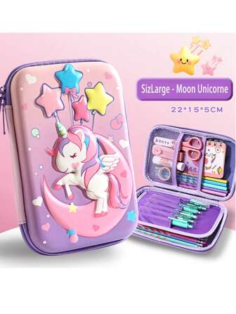 3D Cartoon 3-In-1 Pencil Case, Double-Layer Student Stationery Box With Combination Lock, Learning Supply For Elementary School Girls Back To School, Back To School, School Supplies, Pencil Pouch, School Bag