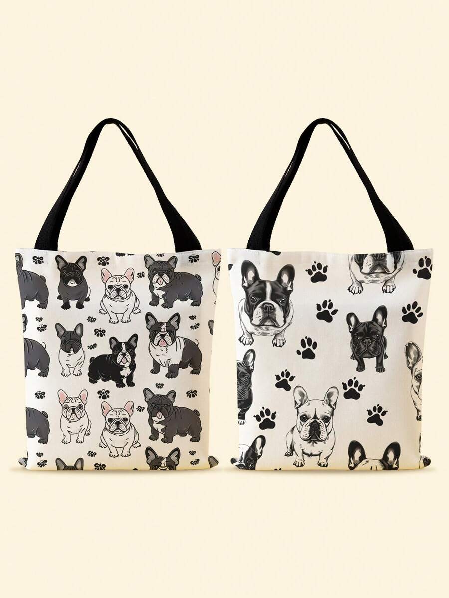 1 Stück süße Hundchen bedruckte Handtasche, große Kapazität Schultertasche, lässige Damen Tragetasche, Segeltuch Tragetasche geeignet für Arbeit, Schule und Einkaufen