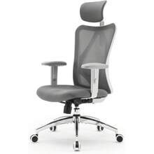 SIHOO M18 Ergonomic Office Chair For Big And Tall People Adjustable Headrest With 2D Armrest Lumbar Support And PU Wheels Swivel Tilt Function Black - 灰框灰網 - 查看 1