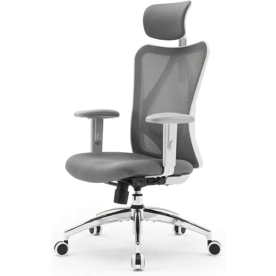 SIHOO M18 Ergonomic Office Chair For Big And Tall People Adjustable Headrest With 2D Armrest Lumbar Support And PU Wheels Swivel Tilt Function Black - 灰框灰網 - 查看 1