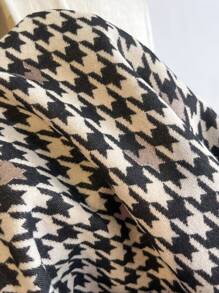 1件装女士双面仿羊绒豹纹和千鸟格印花围巾/披肩，秋冬季日常保暖 - 黑色 - 查看 4