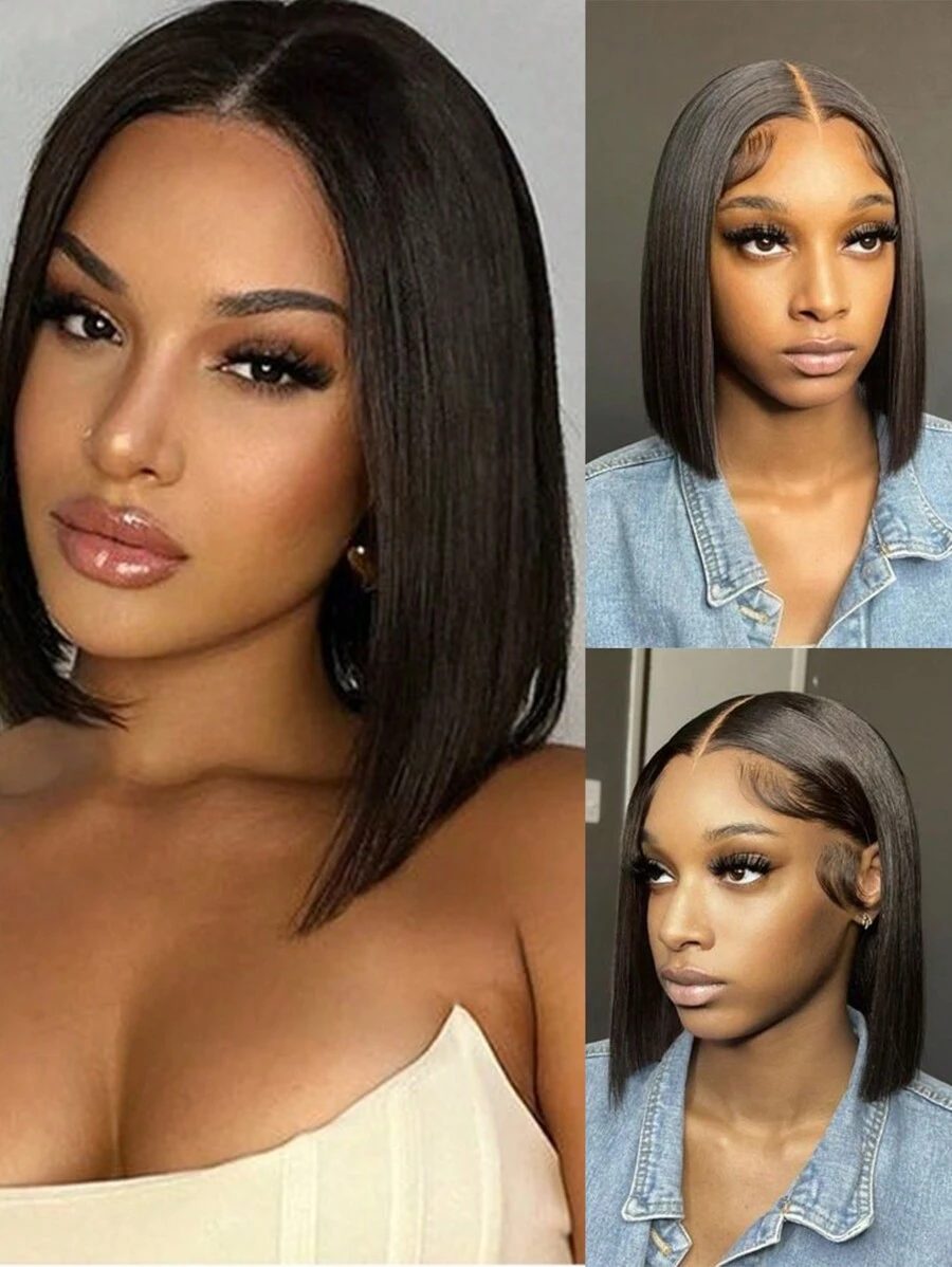 Tóc giả Bob ren phía trước 180 độ dày 4x4 cho phụ nữ được nhổ trước, cắt sẵn, kiểu tóc Bob thẳng ngắn, thanh lịch, dễ đội, có dây thun, hoàn hảo cho phụ nữ châu Phi và người mới bắt đầu Chi tiết Tóc giả Bob ren phía trước 180 độ dày 4x4 cho phụ nữ được nhổ trước, cắt sẵn, ngắn