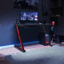 HOMALL Gaming Desk, Carbon Fibre Covered Computer Desk, Gamer Workstation With Headphone Hook, Cup Holder And Gamepad Storage Rack - 120 x 60 cm black - View 2