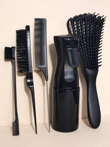 5Pcs Hair Styling Combs Set Teasing Hair Brushes Rat Tail Combs Edge For Women, Long Rat Tail Comb Bone Tip Sharp End Braid Divider Parting Hair Dye Comb Brush, Detangling Brush For Curly Hair, Black Hair Detangler, Afro Textured 3a To 4c Wavy, For Wet/Dry/Long Thick Curly Hair, Exfoliating Your Scalp For Beautiful And Shiny Curls, Hair Brush - Multicolor - View 2