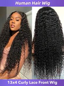 Peruca Frontal de Renda Ondulada Encaracolada 13x4 Cabelo Humano Pré-Desembaraçado, Perucas Encaracoladas 26-32 Polegadas com Frente de Renda Transparente 200 Densidade para Mulheres, Cor Natural