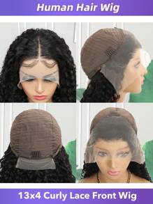 Peruca Frontal de Renda Ondulada Encaracolada 13x4 Cabelo Humano Pré-Desembaraçado, Perucas Encaracoladas 26-32 Polegadas com Frente de Renda Transparente 200 Densidade para Mulheres, Cor Natural