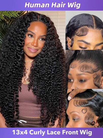 Peruca de renda frontal 13x4, cabelo humano pré-arrancado, perucas cacheadas, renda frontal transparente de 26 a 32 polegadas, densidade 200 para mulheres, cor natural