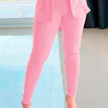 Conjunto femenino 3 piezas blazer pantalón y top - Rosa Pálido - Ver 3