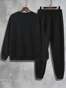 2 peças Conjunto de Moletom Casual com Estampa de Letra e Calça com Cordão na Cintura para Homens, Outono