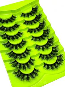 7 对全新猫眼蓬松仿貂皮睫毛 8D 纤细夸张长浓密卷曲假睫毛自然外观柔软丰盈 3D 貂皮睫毛俄罗斯卷曲睫毛凌乱貂皮睫毛智能长狐眼提升睫毛 - 眼尾拉長款 - 查看 7