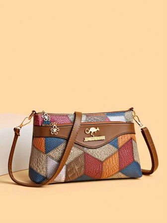 1pc Color Block Design Large Capacity Lightweight Crossbody Bag, Suitable For Women's Daily Use