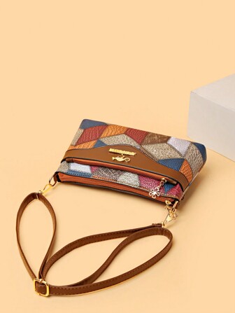 1pc Color Block Design Large Capacity Lightweight Crossbody Bag, Suitable For Women's Daily Use
