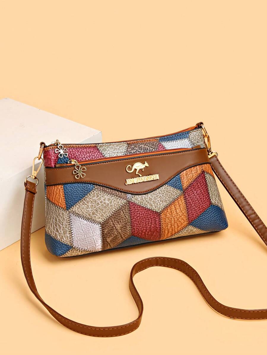 1pc Color Block Design Large Capacity Lightweight Crossbody Bag
