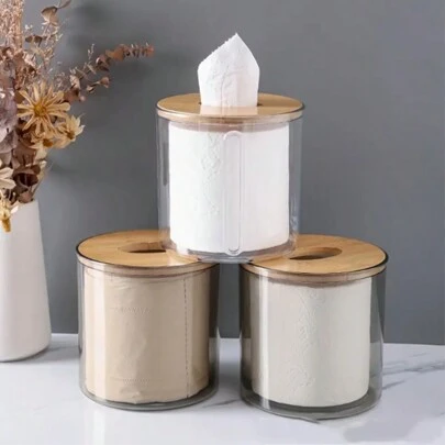 居家卫浴客厅竹子套圆形卷纸筒透明纸巾盒餐厅抽屉盒创意桌面简易收纳盒卫浴挂件房间装饰