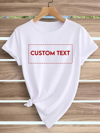 Camiseta de manga corta personalizada para mujer, personaliza tu texto/mensaje/deseo de cumpleaños/eslogan, camiseta casual de cuello redondo blanco para damas, regalo para mejores amigas, atuendo de verano, diseño frontal personalizable, tops de manga corta de ajuste regular para mujer, regalo de vacaciones, ornamental, perro, único, personalizado, regalos ideales para ella, familia, amigos, niñas rosas, para vacaciones, para aniversarios, tops personalizados para mujer, nuevo estilo de otoño para mujer, fiesta de Navidad