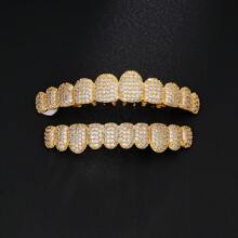 2pcs/Set Teeth Set Men Women Hip Hop Teeth Grills Iced Out Punk Men Women Teeth Decoration
