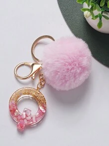 1pc Creative Key Chain With Letter Stone Resin Pendant, Butterfly Tassel Initial Keychain For Girls