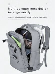 热销大容量旅行背包，适合男女商务、通勤、休闲背包、多隔层背包、笔记本电脑包、背包释放扣装饰功能背包笔记本电脑背包商务旅行防盗超薄耐用笔记本电脑背包防水大学学校电脑包，适合男女 15.6 英寸笔记本电脑 - 灰色 - 查看 4