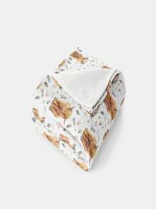 1pc Cartoon Floral & Highland Cow Pattern Flannel Blanket, Cozy For Home, Room Decor, Picnic, Travel, Soft Throw Gift For Family And Friends