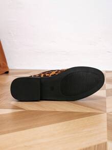 Women's Round Toe Leopard Print Metal Buckle Flat Loafers Casual Slip-On Shoes, Spring Autumn - Multicolor - View 8