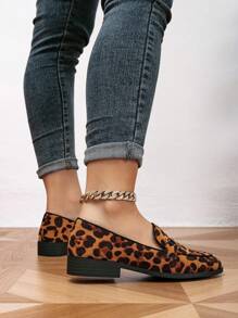Women's Round Toe Leopard Print Metal Buckle Flat Loafers Casual Slip-On Shoes, Spring Autumn - Multicolor - View 5