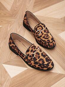 Women's Round Toe Leopard Print Metal Buckle Flat Loafers Casual Slip-On Shoes, Spring Autumn - Multicolor - View 6