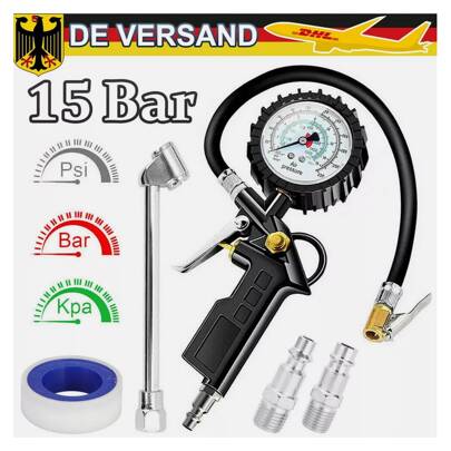 Compressed Air Tire Inflator Calibrated Pressure Gauge Manometer Car Air Pressure Gauge 15Bar 1/4 Inch Precision Pressure Tape With Flexible 35cm Long Hose