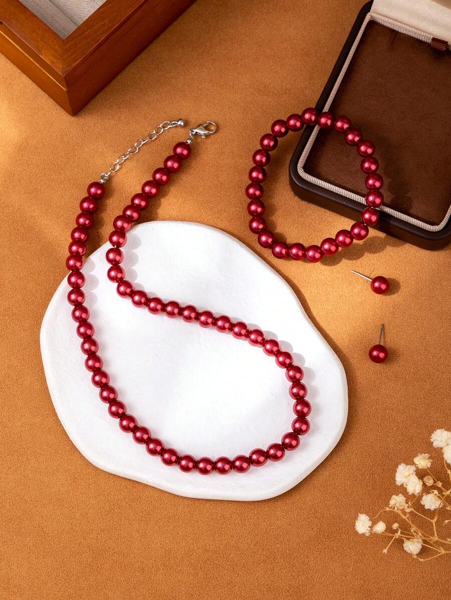 1 Bộ trang sức vòng tay, vòng cổ, hoa tai ngọc trai thanh lịch, thời trang và đa năng dành cho phụ nữ - bộ trang sức ngọc trai - Xem 1