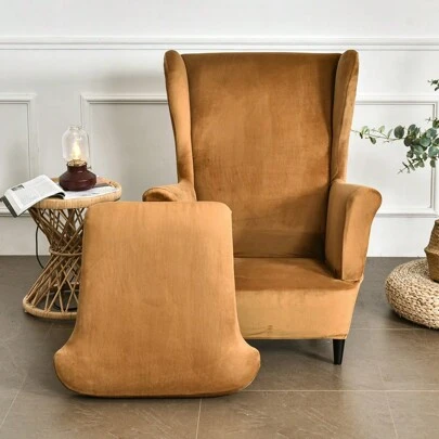 Wingback Chair Covers 2 Piece/Set Stretch Wing Chair Cushion Sofa Slipcover Removable Velvet Wing Back Armchair Slipcovers Furniture Protector For Living Room Bedroom Hotel
