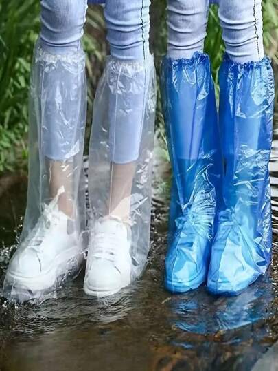 100pcs/40pcs/20pcs Disposable Rain Shoe Covers, Dust-Proof Shoe Covers, Waterproof Shoe Covers, Tear-Off Style Shoe Covers, Transparent Shoe Covers, Blue Shoe Covers