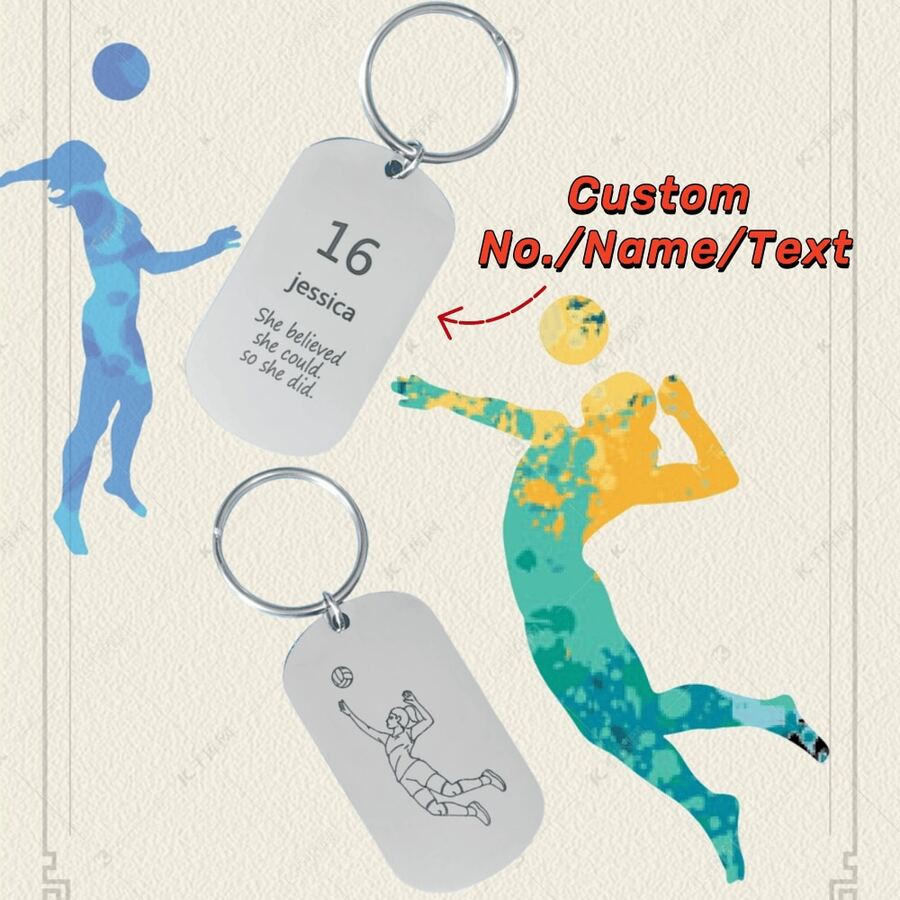 1pc Customized Stainless Steel Laser Engraved Volleyball Girl Keychain, Club Volleyball Fan Personalized Key Chain For School/Graduation Gifts
